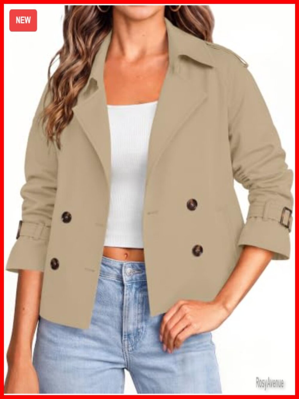 Cropped Double Breasted Trench Coat Raglan Sleeve Notch Collar Women's